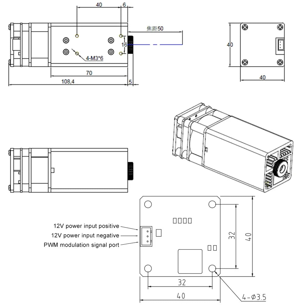 445nm 40W 80W Laser Module Double Laser Diode Head TTL PWM CNC Laser Engraving Metal Cutting Wood Machine Tool Eye Protect FAC