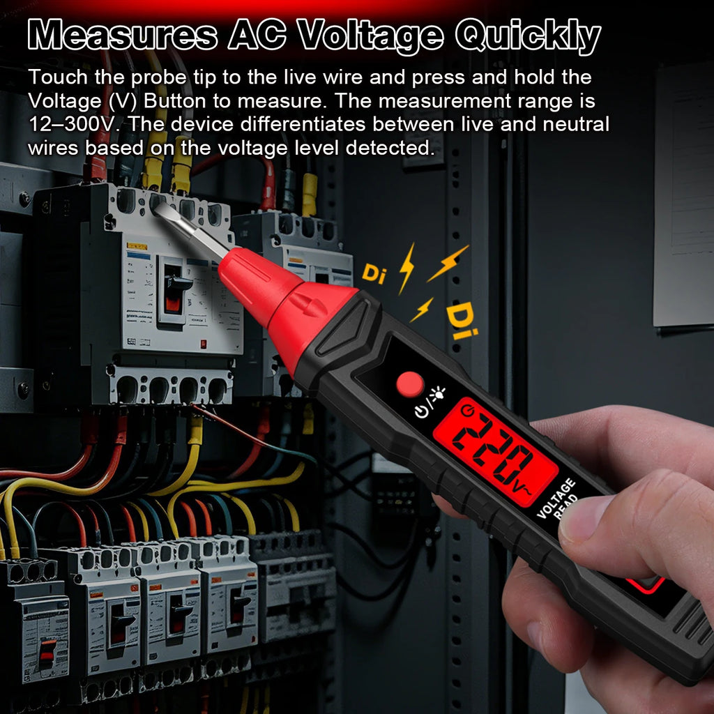 HABOTEST Digital Voltage Tester Pen HT91E+ LCD AC Voltage Detector 12-300V Live Neutral Wire Finder Flashlight  Electrical Tool