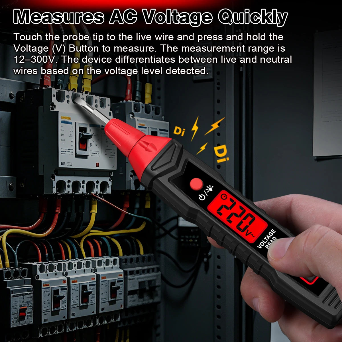 HABOTEST Digital Voltage Tester Pen HT91E+ LCD AC Voltage Detector 12-300V Live Neutral Wire Finder Flashlight  Electrical Tool