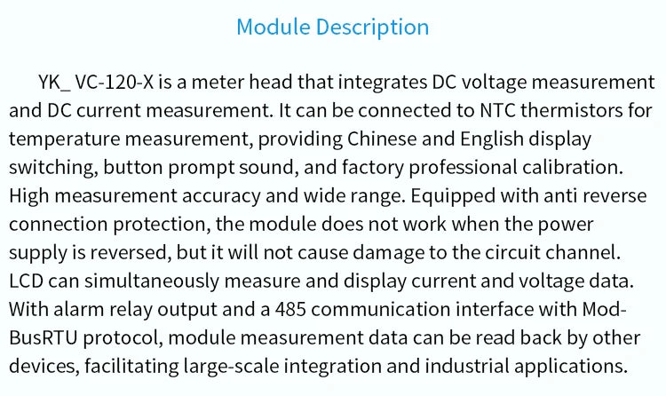High Precision Isolated Dual Display DC Voltmeter Ammeter Panel Meter, uA Level Detection Threshold Alarm, RS485 Modbus RTU LED