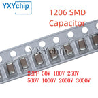 50PCS 1206 22PF 50V 100V 250V 500V 1000V 2000V 3000V ±5% 220J C0G NPO SMD Chip Multilayer Ceramic Capacitor
