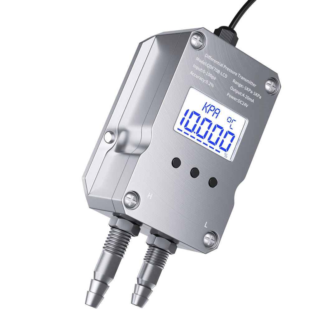 4-20mA LCD Differential Pressure Transmitter 0-10V 0-5V  RS485 Wind Pressure Sensor 1Kpa 10kp 50Pa 100Pa 500Pa 50Pa Air Pressure