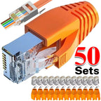 1-50Sets Shielded RJ45 Cat7 Pass Through Connectors with Strain Relief Boots RJ45 Plug Connector Cover Modular Network Plug Cap