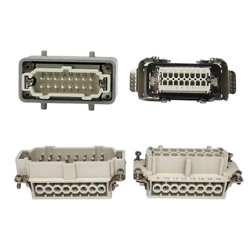 High Base Rectangular Heavy Duty Connectors 4 6 8 10 16 20 24 32 48 Core Pins 16A Waterproof Aviation Plug Top Side Outlet