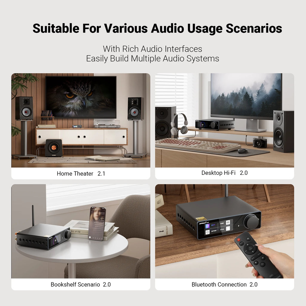AIYIMA Upgraded A80 Power Amplifier TPA3255 DAC Bluetooth PFFB Stereo 300Wx2 Class D Digital Amp RCA TRS OPT COA USB Input