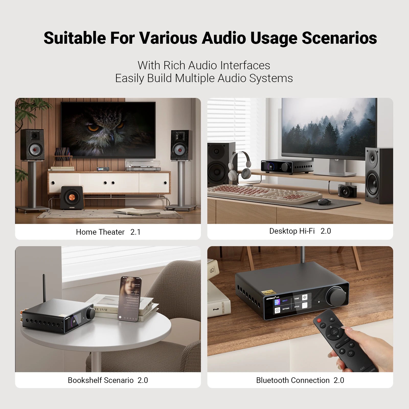 AIYIMA Upgraded A80 Power Amplifier TPA3255 DAC Bluetooth PFFB Stereo 300Wx2 Class D Digital Amp RCA TRS OPT COA USB Input