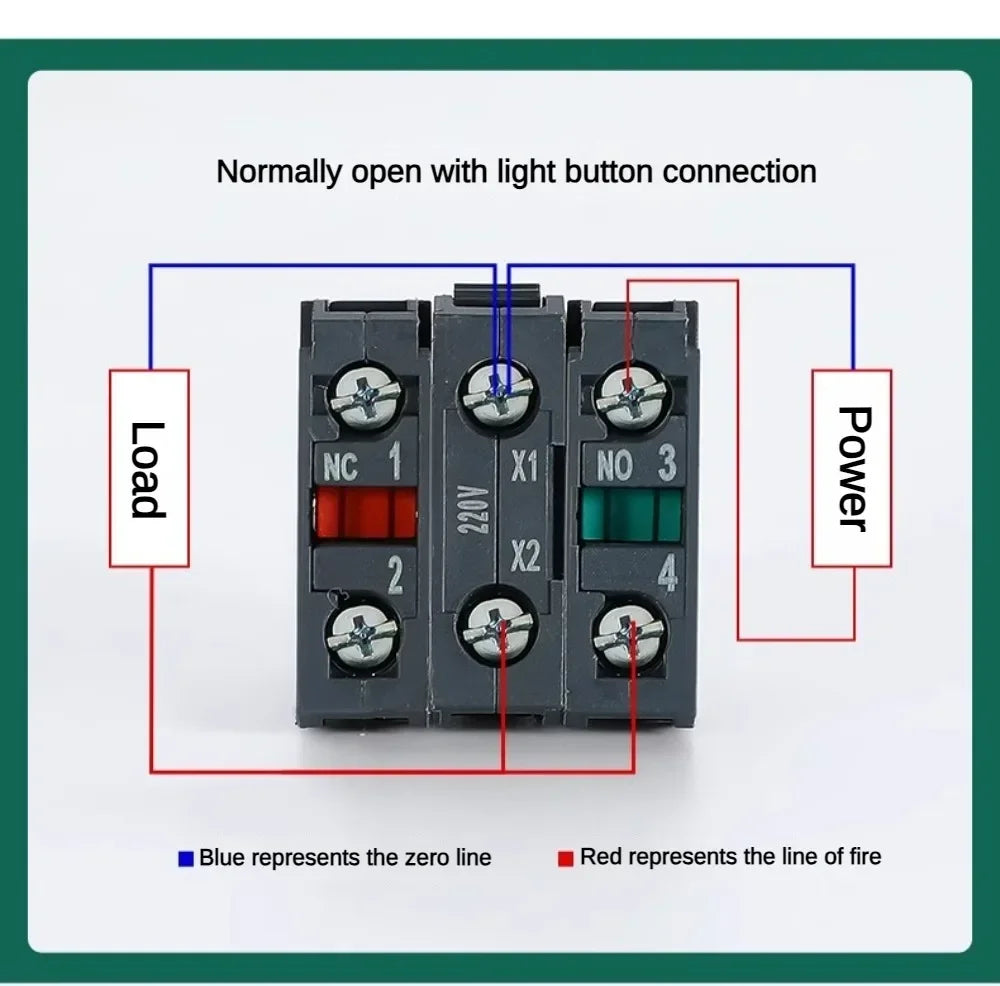 XB4 22mm Emergency Stop Button Switch Double Button Switch with Light Momentary Self Reset Mushroom Power Push Button Switch 10A
