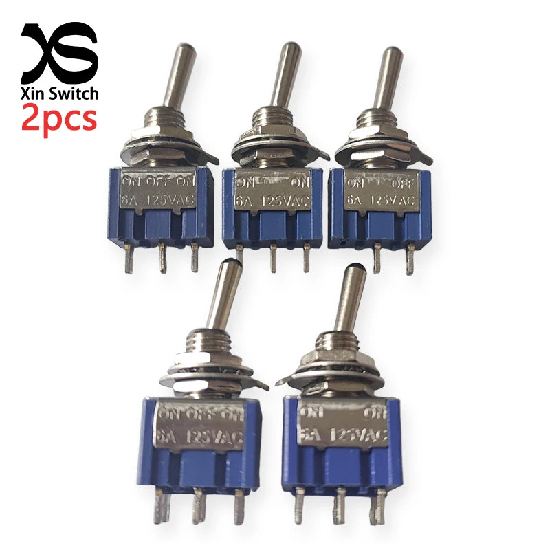 2PCS MTS-101/102/103/202/203 Toggle Switch 6mm Dark Blue 2/3Position 2/3/6Pin ON-ON/ON-OFF/ON-FFF-ON 6A 125VAC Arm Rocker Switch