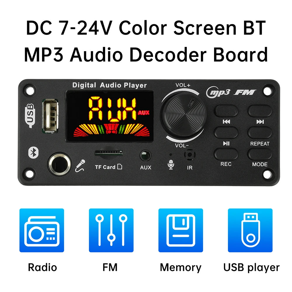 DC 7-24V MP3 Audio Decoder Module Bluetooth 5.0 Lossless Amplifier Decoder Board Music Playback Volume Controller 87.5-107.5MHz