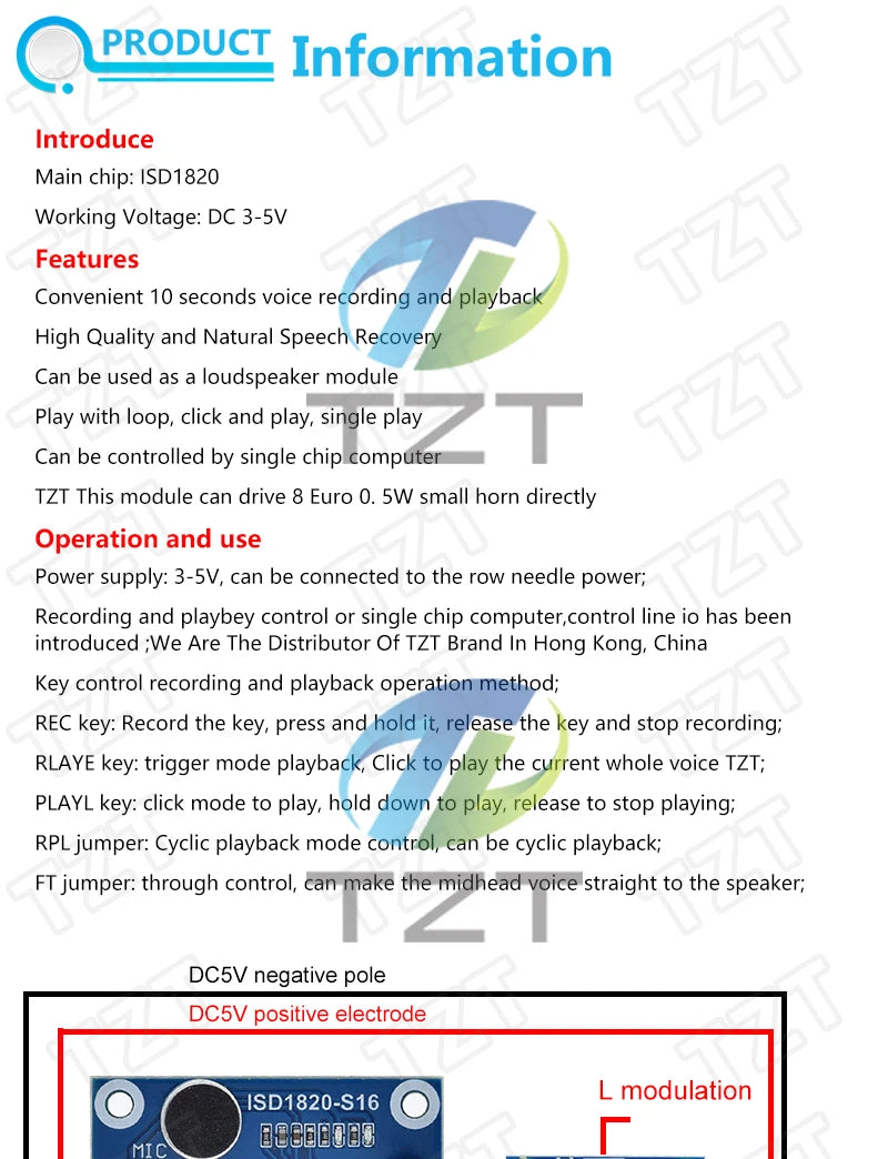 GREATZT ISD1820 recording module voice module the voice board telediphone module board with Microphones + Loudspeaker