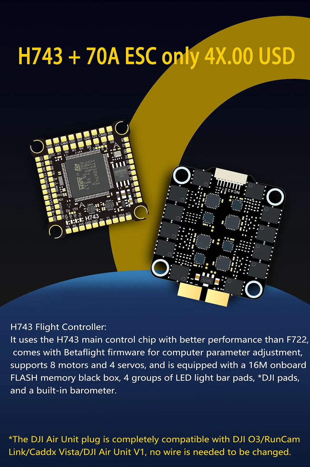 JIJIEFPV H743 Flight Controller H7 FC H743 Stack 8S 55A 60A 70A 4in1 ESC For 5inch DJI RC FPV Freestyle Drone DIY Parts