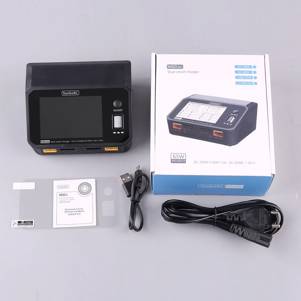 ToolkitRC M6DAC 350W X 2 USB-C 65W AC/DC Dual Smart Charger Discharger for 1-6S Lipo LiHV Lion NiMh Pb Battery with 15A Balance