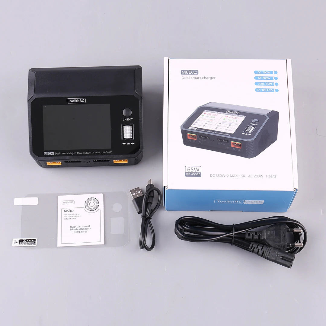 ToolkitRC M6DAC 350W X 2 USB-C 65W AC/DC Dual Smart Charger Discharger for 1-6S Lipo LiHV Lion NiMh Pb Battery with 15A Balance