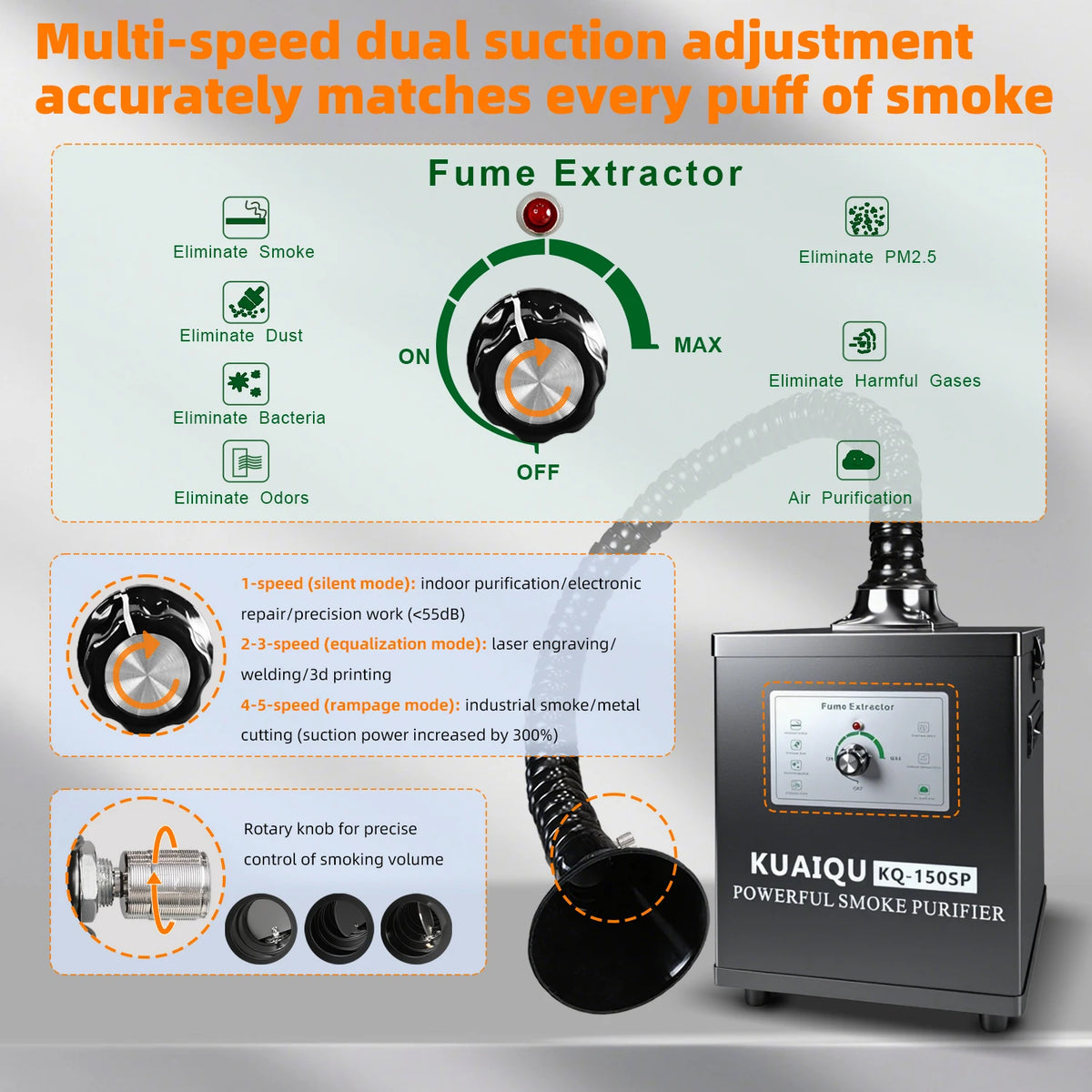 KUAIQU 150W/80W/30W Fume Extractor Smoking Instrument AC 110V 220V Activated Carbon Filter Sponge Solder Iron Smoke Absorber