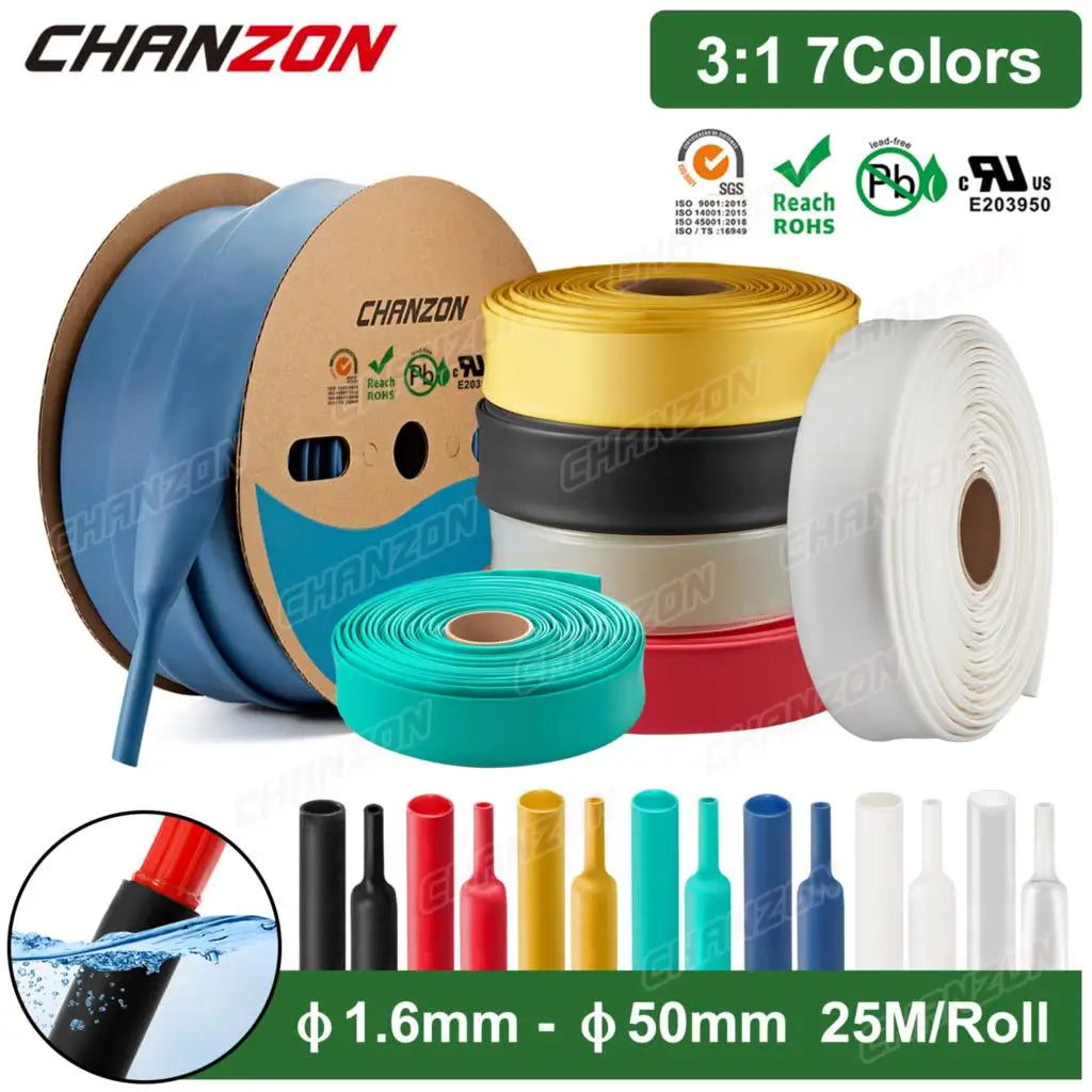 25M/Roll 3:1 Φ1.6-Φ50Mm Heat Shrink Tube Ahensive Lined Double Wall Marine Grade Wrap Glue Polyolefin Wire Tubing Cable Sleeves