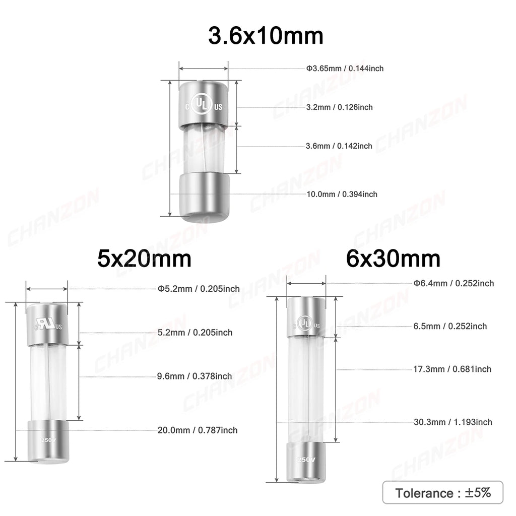 140PCS 3.6x10 5x20 6x30 Glass Fuse Kit Fast Blow Tube 0.5A 1A 2A 2.5A 3A 4A 5A 8A 10A 15A 125V 250V 5x20mm 6x30mm Assortment