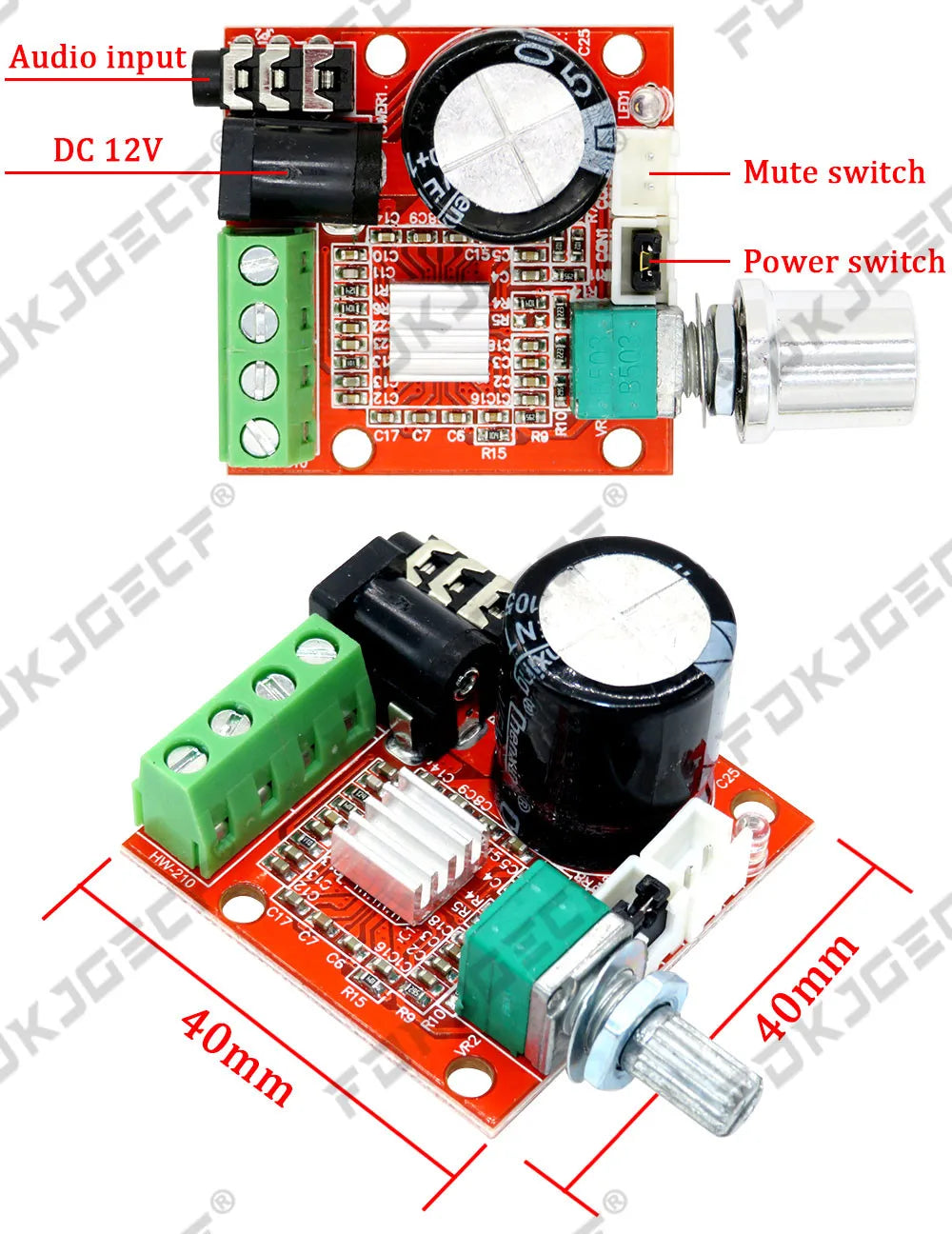 12V Mini Hi-Fi PAM8610 Audio Stereo Amplifier Board 2X10W Dual Channel D Class(High efficiency) Adjust the volume