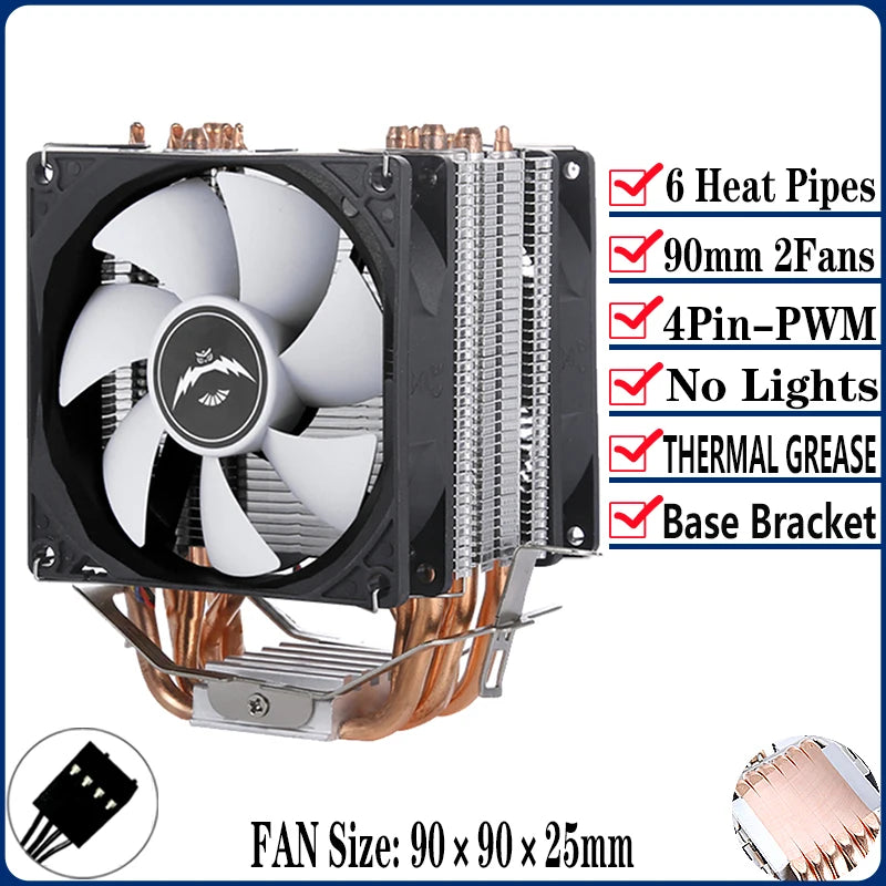 QiuzAim Air-cooled Radiator 2/4/6 Heat Pipe Computer Processor CPU Fan Compatible LGA115x 1200 1700 2011 2066 X79 X99 E5 AM4 AM5