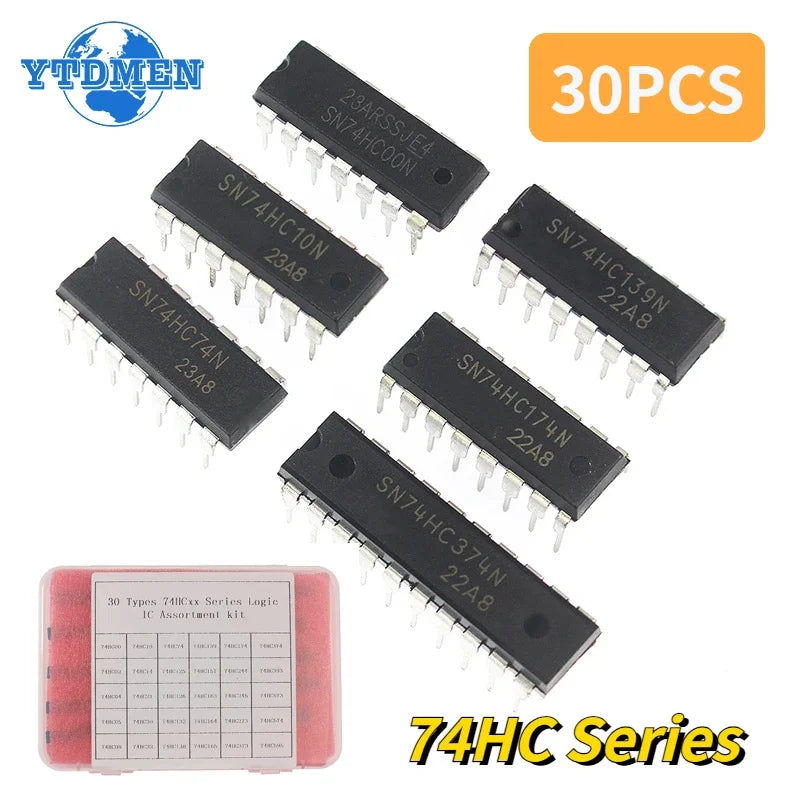 30pcs Logic IC Integrated Circuit 74HC Series Assortment Kit 74HC595 74HC573 74HC393 74HC00 74HC30 DIP Register Chip Driver