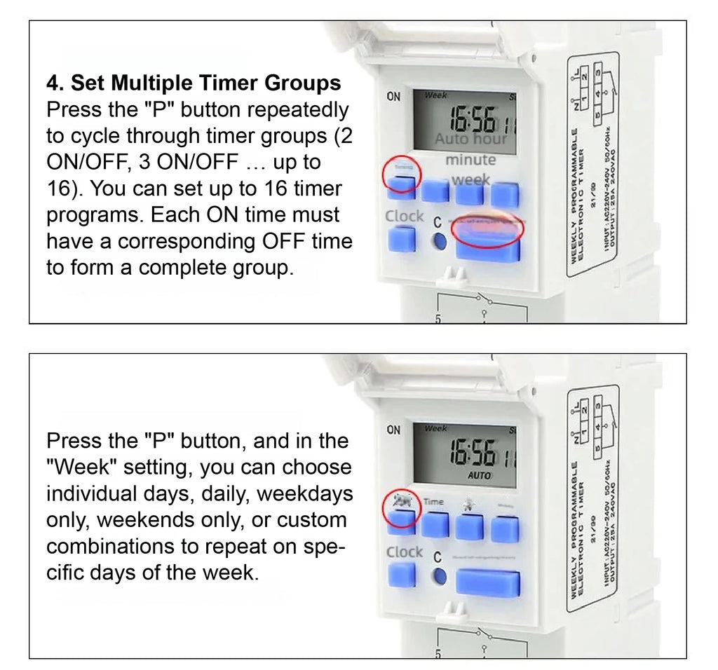 THC15A Digital Timer Switch Programmable Time Switch 30A DIN Rail Weekly Timer Relay 12V 24V 110V 220V LCD Controller