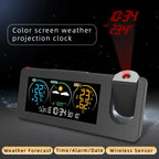 Weather Station Projection Alarm Clock In/Outdoor Color Screen Digital Thermometer Hygrometer Barometer Wireless Forecast Sensor