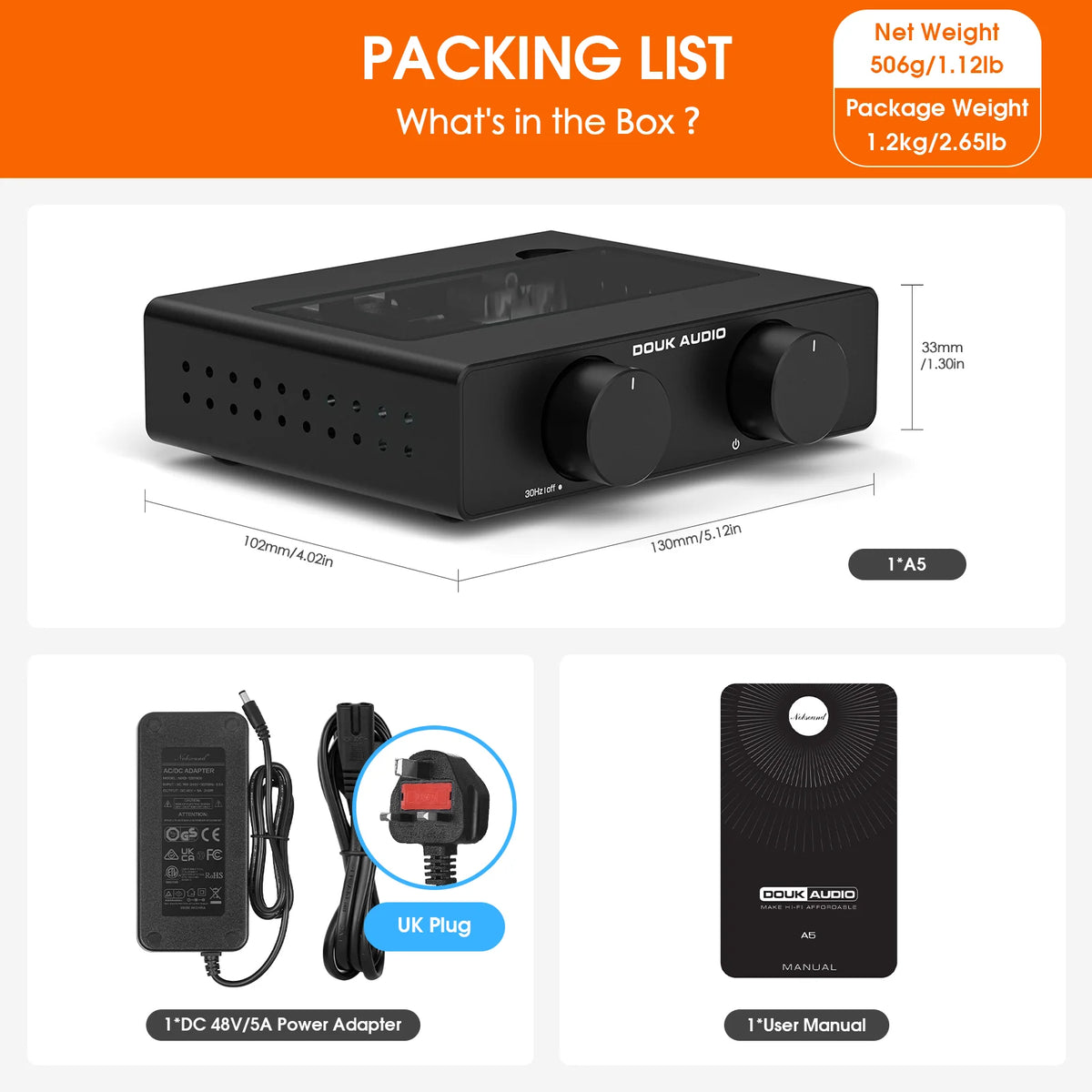 Douk Audio A5 Mini HiFi Stereo Amp 300W TPA3255 Class‑D Digital Power Amplifier