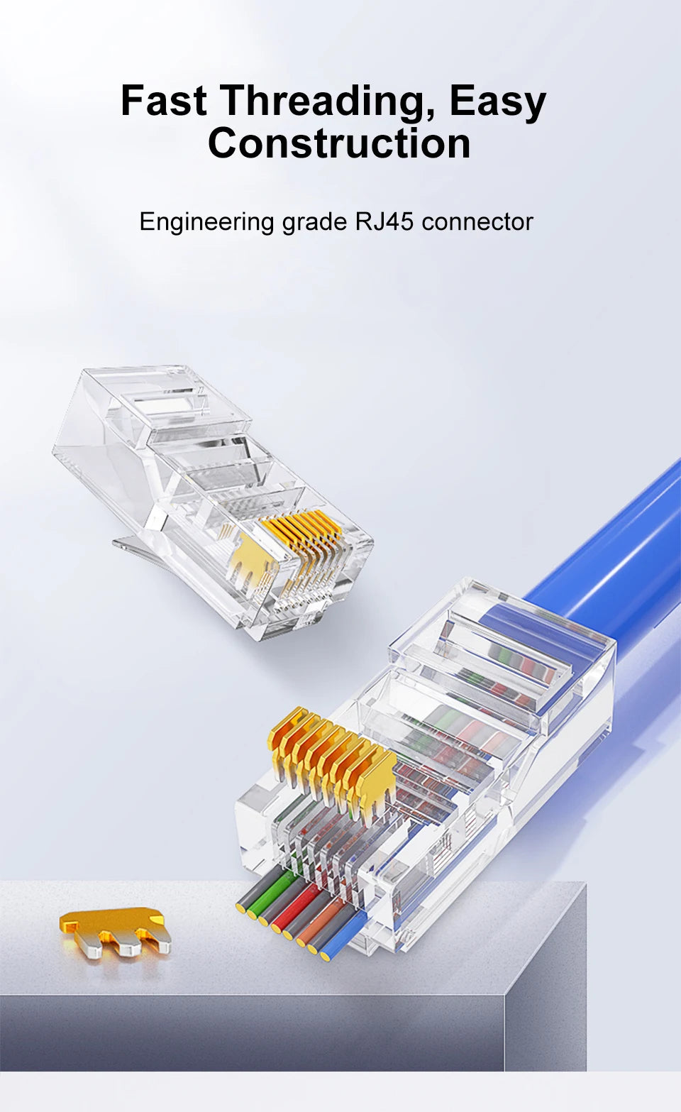 ONTi 10/50pcs CAT6 CAT5E Pass Through RJ45 Modular Plug Network Connectors UTP 50μ Gold-Plated 8P8C Crimp End for EthernetCable