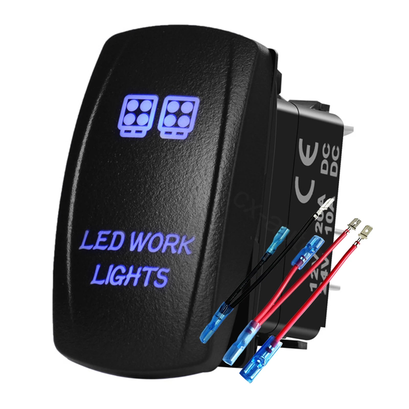 12V 24V Boat Trim Tabs Switch (ON)-OFF-(ON) Momentary Rocker Switch Waterproof Blue Light ON-OFF Toggle Switch With Harness