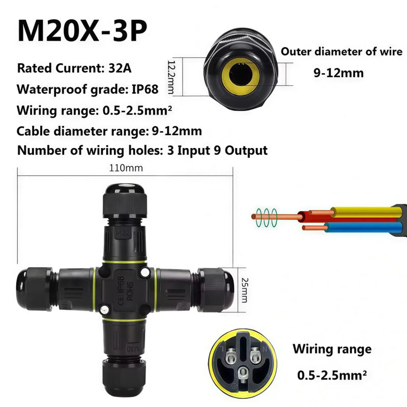 Heavy Duty Quick Connect Terminal Block T-type, IP68 Waterproof 2/3/4/5Pin for Secure & Fast Damp-Proof Wiring Connector