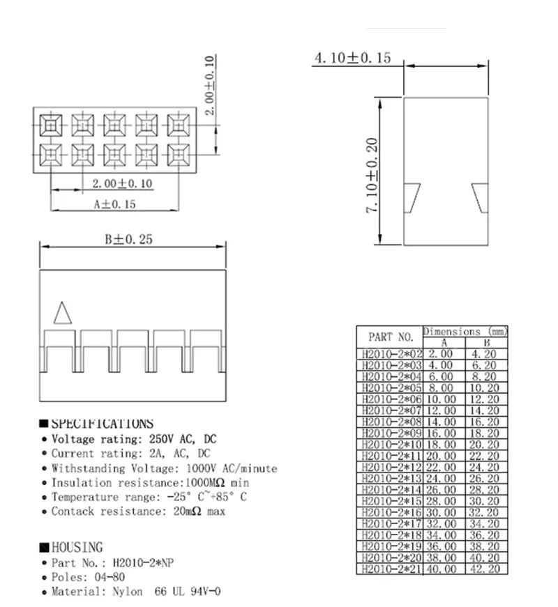 10pcs Dupont 2.0 Two Row Pitch 2.0mm Dupont Head  2x2P/3P/4P/5P/6P/7P/8P Dupont Plastic Shell, Spacing 2MM Dupont Head