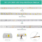 Led Strip Light 2835 5050 None Waterproof Ip65/Ip20 12V 5 Meters Warm White Red Green Blue Rgbw Rgbww Yellow Tape Ribbon Lamp