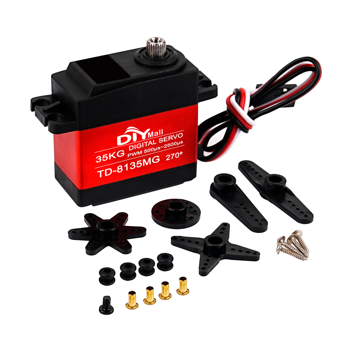 TD-8135MG Digital Servo Motor 35KG 180/270/360 Degree Waterproof Large Torque Angle Controllable 25T Metal Arm RC Cars Aircraft