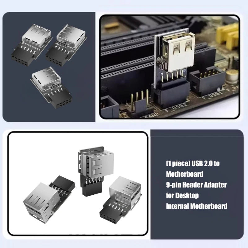 USB2.0 To Motherboards 9Pin Header Adapter Converts Internal 1/2 USB Female To 9pin Connector For Desktop Expansion