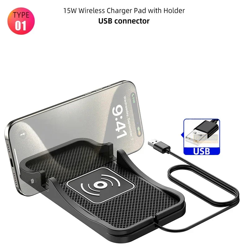 15W Fast Car Wireless Charger Anti-skid Silicone Charging Pad For Samsung HUAWEI iPhone Charging Mat for Smartphone Car Styling