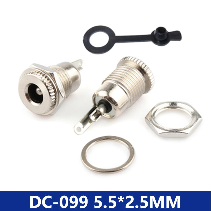 10PCS DC099 5.5 mm x 2.1mm DC Power Jack Socket Female Panel Mount Connector Metal DC-099 Open Hole 11MM 5.5*2.1 5.5*2.5 YANXD