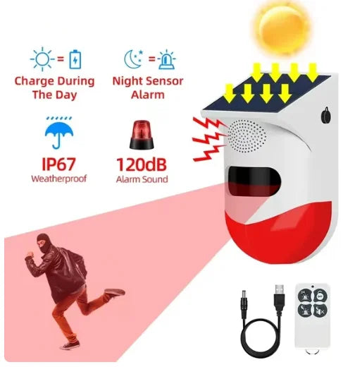Tuya Smart WiFi Infrared Motion Detector Solar Outdoor PIR Wireless Strobe Siren Detector Sound Alarm Waterproof Remote Control