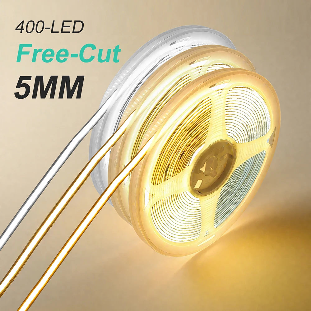 5mm 8mm PCB Free Cut COB LED Strip 12V 24V Tape Light 400 Leds Flexible 3000k 6000k 4000k 0.5m 2m 5m 10m 20m Linear Lighting
