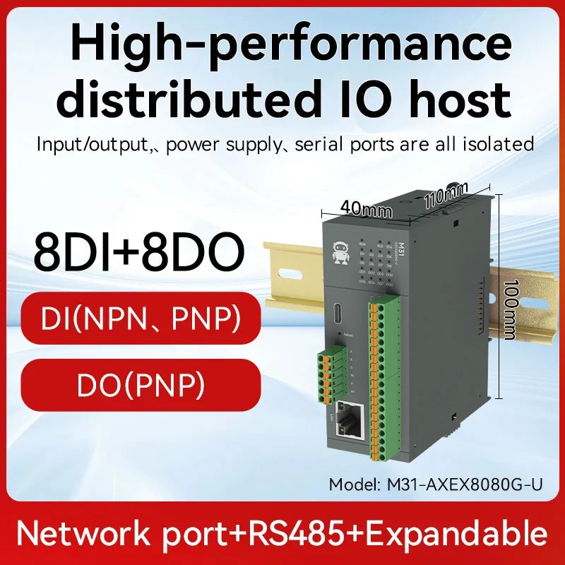 RS485 RJ45 DI/DO/AO/AI Distributed Remote IO Module CDEBYTE M31-U Series Modbus NEW Version Support PNP NPN DIP Free Splicing