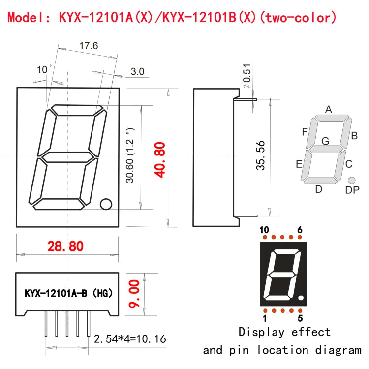 10PCS 1.2-inch digital tube 28.8mmX40.8mm digital display screen "8" high 30.6mm 7-segment digital tube 12101series12102