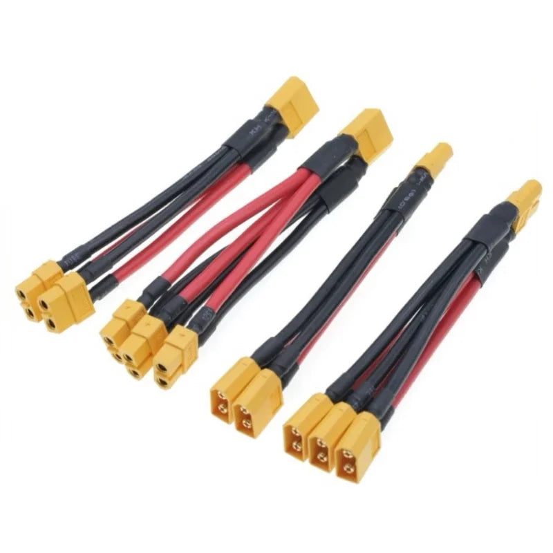 XT60 Parallel Battery Connector Male/Female Cable Dual Extension 1to2/1to3 12AWG/14AWG Silicone Wire 10CM for RC Battery Motor