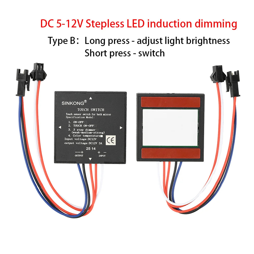 DC 12V 3A Touch Switch Sensor Stepless LED Inductive Dimmer Bathroom Mirror Lamp Dimming Control Switch for Led Light Mirror