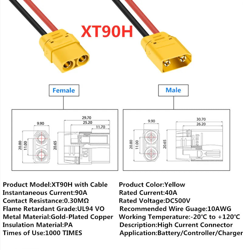 Amass XT60 Cable Connector Male Female XT60H Plug with Sheath Cover 14AWG 12AWG Silicon Wire  XT90 for RC Lipo Battery FPV Drone