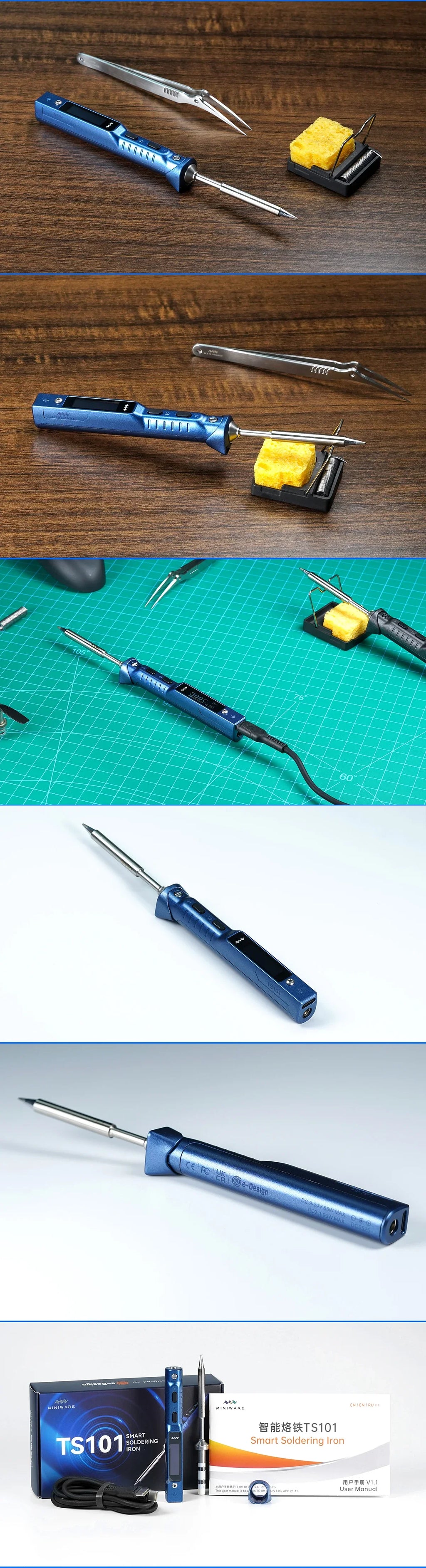 Original TS101 Soldering Iron 90W Mini Thermostat LCD Displays TS100 TS 101 Soldering Iron with PD Plug Tip Set Miniware