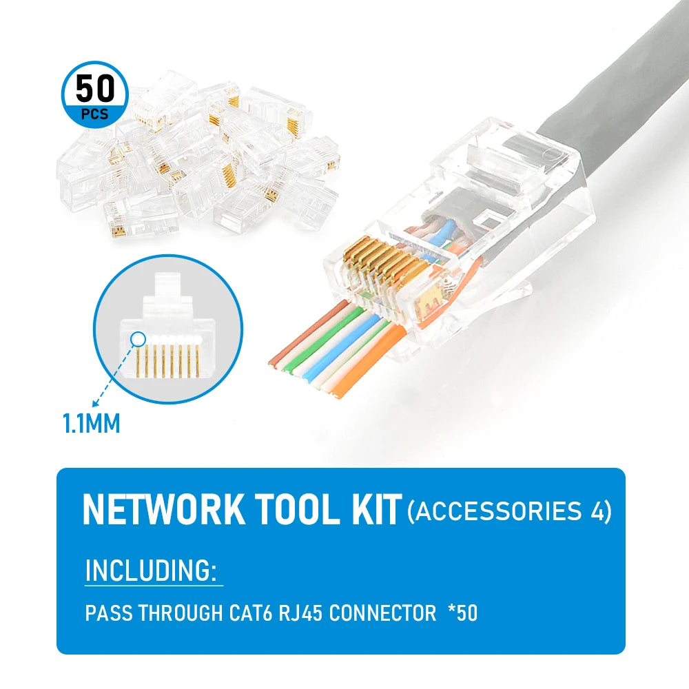 RJ45 Crimp Plier Pass Through Crimper Stripper Cutter for Cat7 Cat6 Cat5e 8P8C Modular Connector Ethernet All-in-one Wire Tool