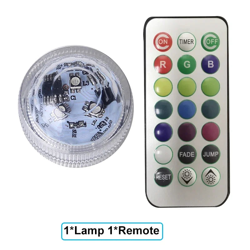 RGB Submersible Lights Remote Control Underwater Led Light Battery Operated Night Lamp For Halloween Vase Wedding Party Decor