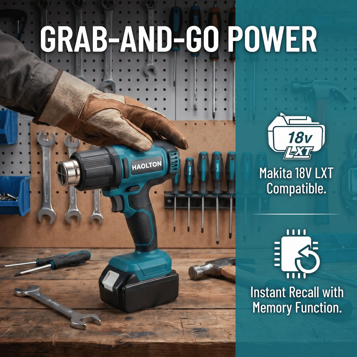 HAOLTON Gun Industrial Handheld Electric Heat Gun Temperatures Heat Gun Cordless Hot Air Adjustable 18V Battery