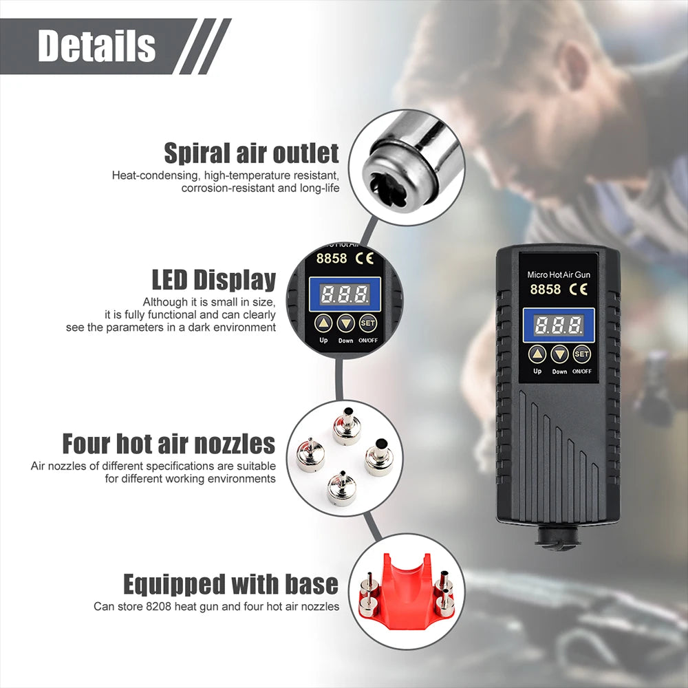 JCD 8858A Micro Hot Air Gun 750W Soldering Rework Station LCD Digital Display Hair Dryer Welding Repair Tools BGA SMD Heat Gun