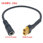 1pcs 10A Ultra-soft XT60 Plug Male Female Connector to  DC 5525/DC5521 Power Cable for Fly Multirotor Field Repairs Apply