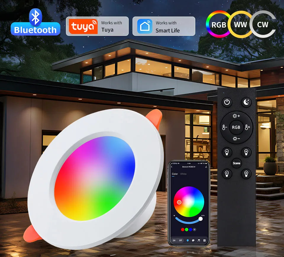 Smart LED Downlight 10W 220V Tuya Smart Life Bluetooth Can Ceiling Light Dimmable 1-4 Pack RF 2.4G Remote Group Control 75-105mm