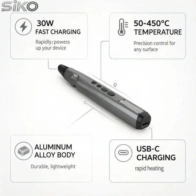 SIKO 30W Smart Soldering Iron 50-450℃ Adjustable 1.9s Rapid Heating IPS Color Screen Type C for iPhone PCB Motherboard Repair